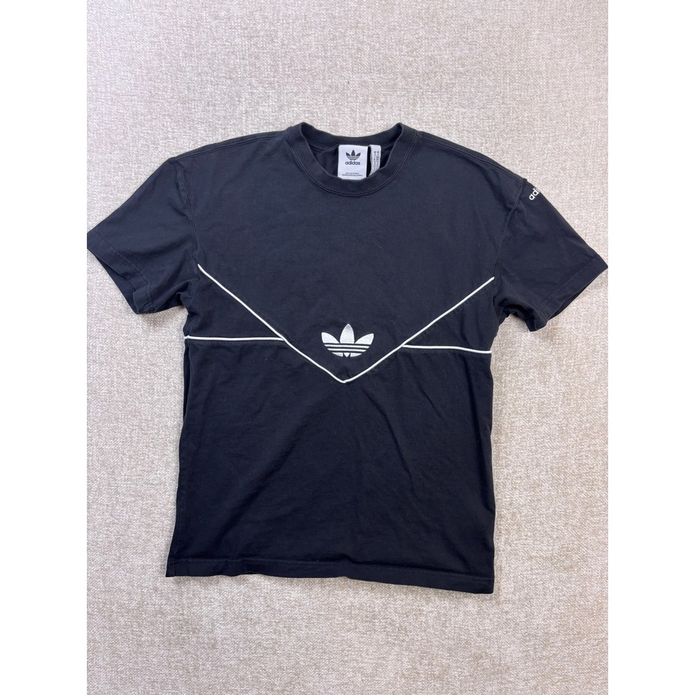 Adidas Originals Mens Black White Piping Trefoil Logo T-Shirt S